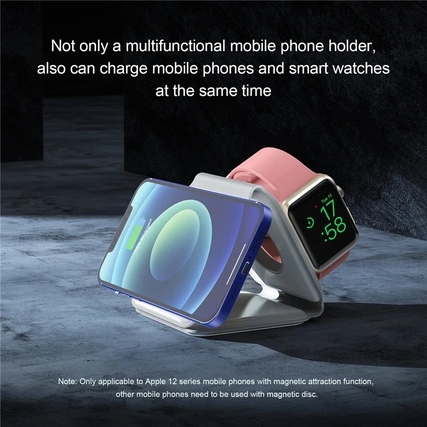 3 in 1 Magnetic Wireless Charger Pad Stand Foldable for Iphone 15 14 13 12 11 Apple Watch Airpods 15W Fast Charging Dock Station